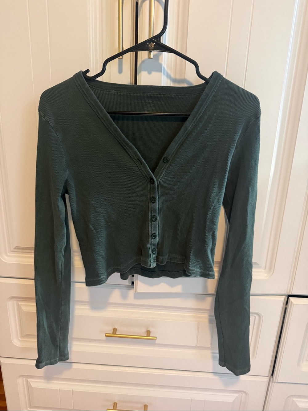 Brandy Melville Dark Green Ribbed Button-Front Crop Top